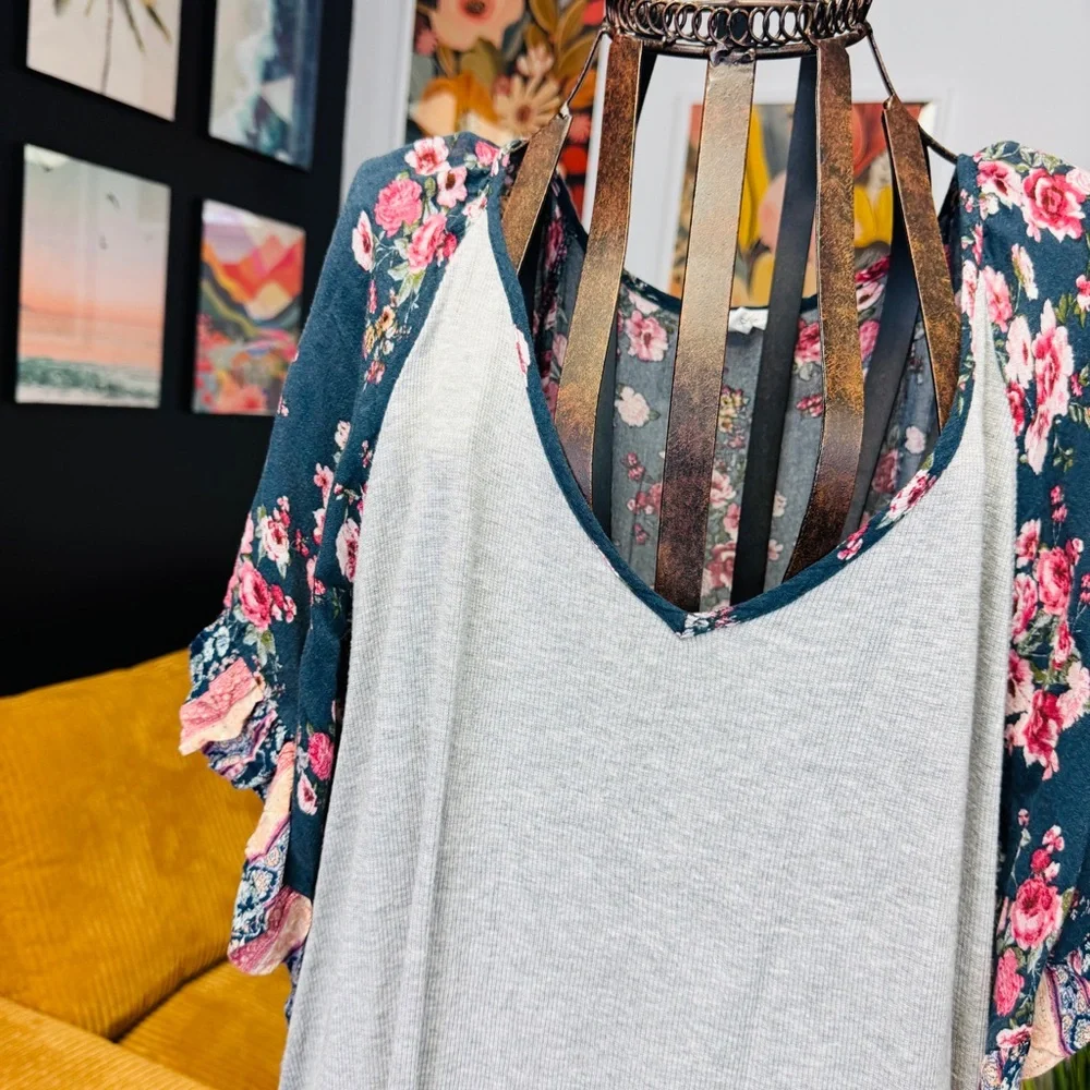 Maurice’s | Floral Sleeve Ribbed Top | XL - Picture 3 of 5